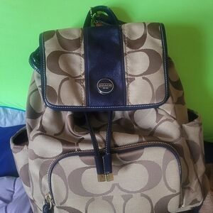 Coach Navy and Tan Signature Canvas Bag Detail